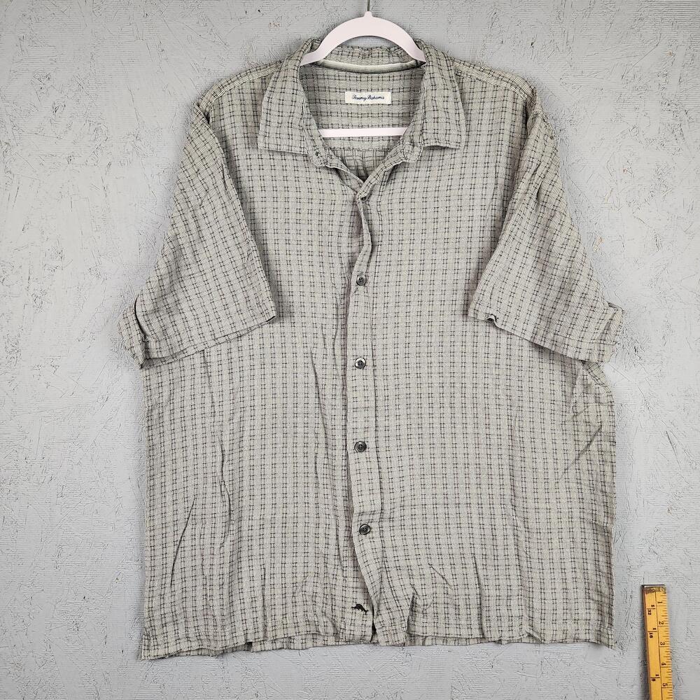 Tommy Bahama Shirt Mens 2XL Gray 100% Silk Geometric Short Sleeve Button Front